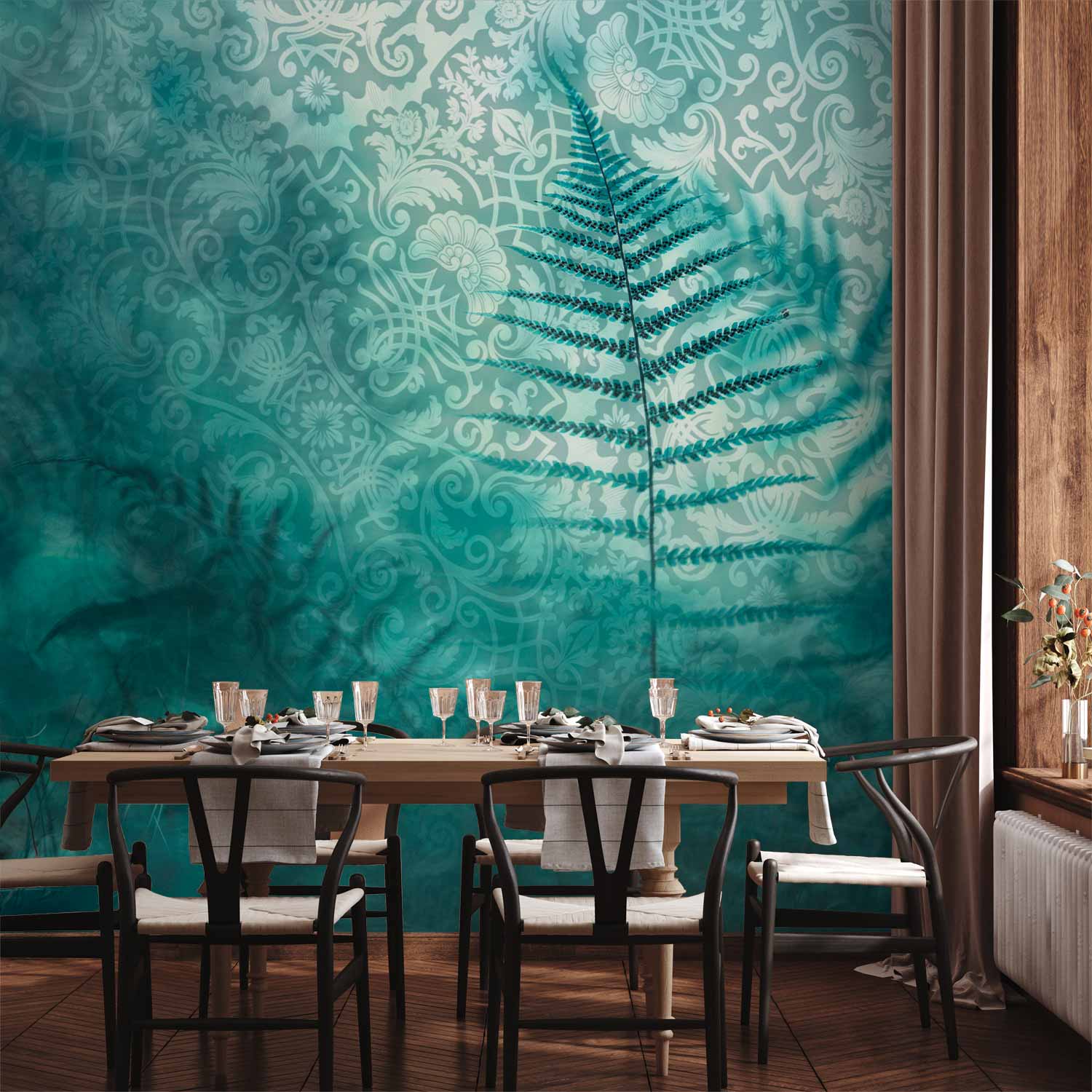 Abstract Fern Forest Turquoise Wall Mural