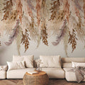 Minimalist Boho Beige Leaves Landscape Wall Mural