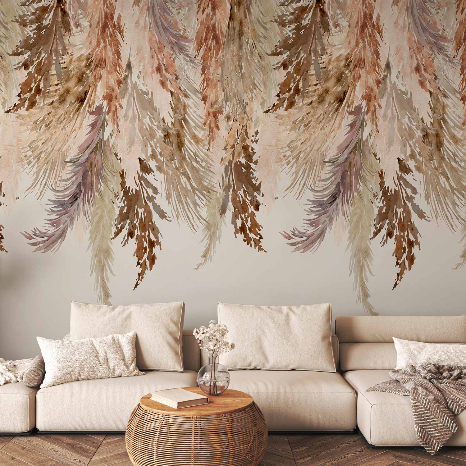 Wall Mural Minimalist Boho Leaves Landscape