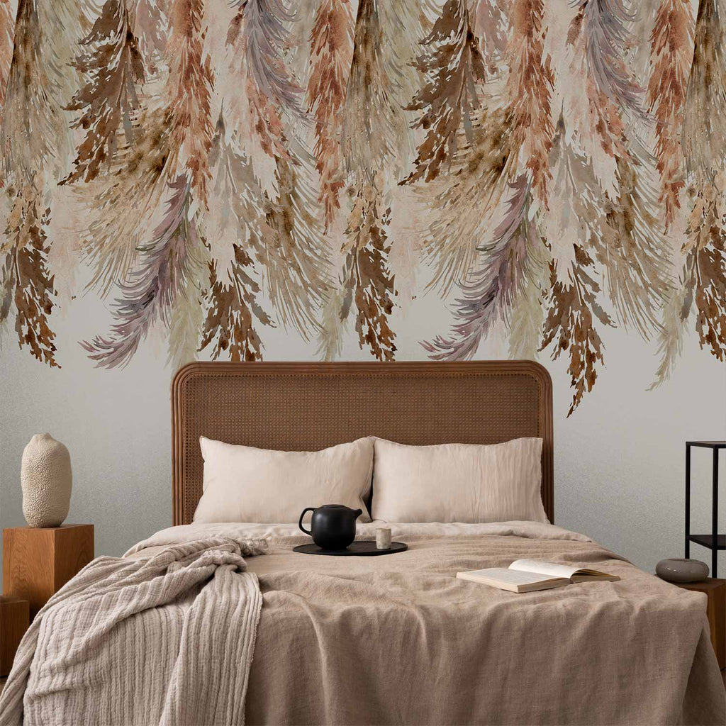 Minimalist Boho Beige Leaves Landscape Wall Mural