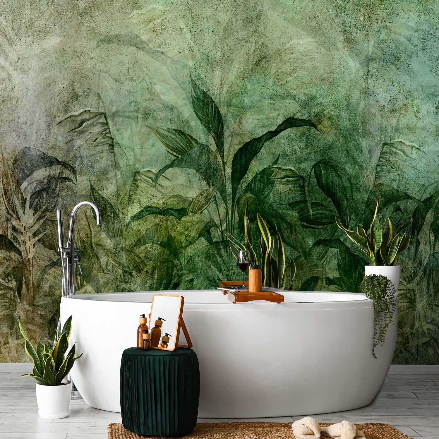 Green Fog Leaves Nature Wall Mural