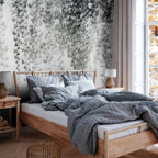 Hanging Black Leaf Vines Grey Wall Mural