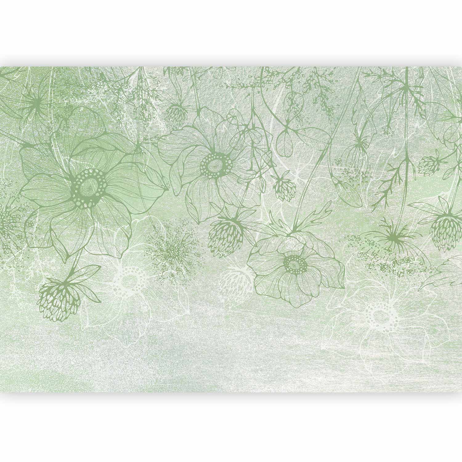 Wall Mural Flowery Meadow Nature Lineart on Green Background