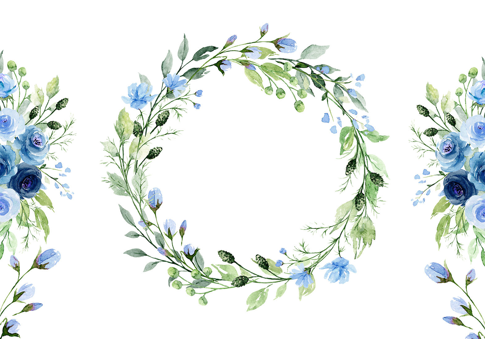 Wall Mural: Romantic Wreath with Blue Flowers