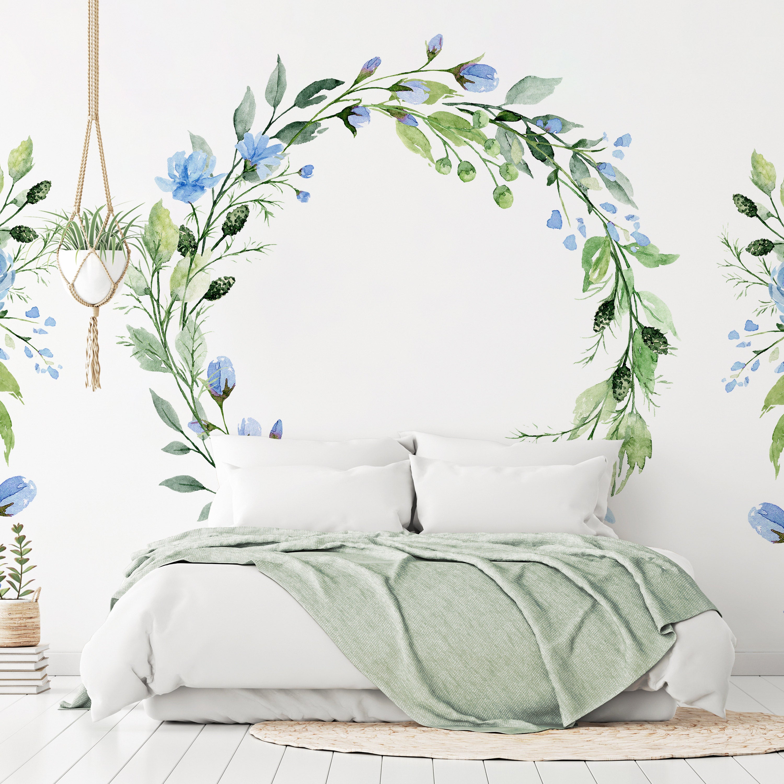 Wall Mural: Romantic Wreath with Blue Flowers