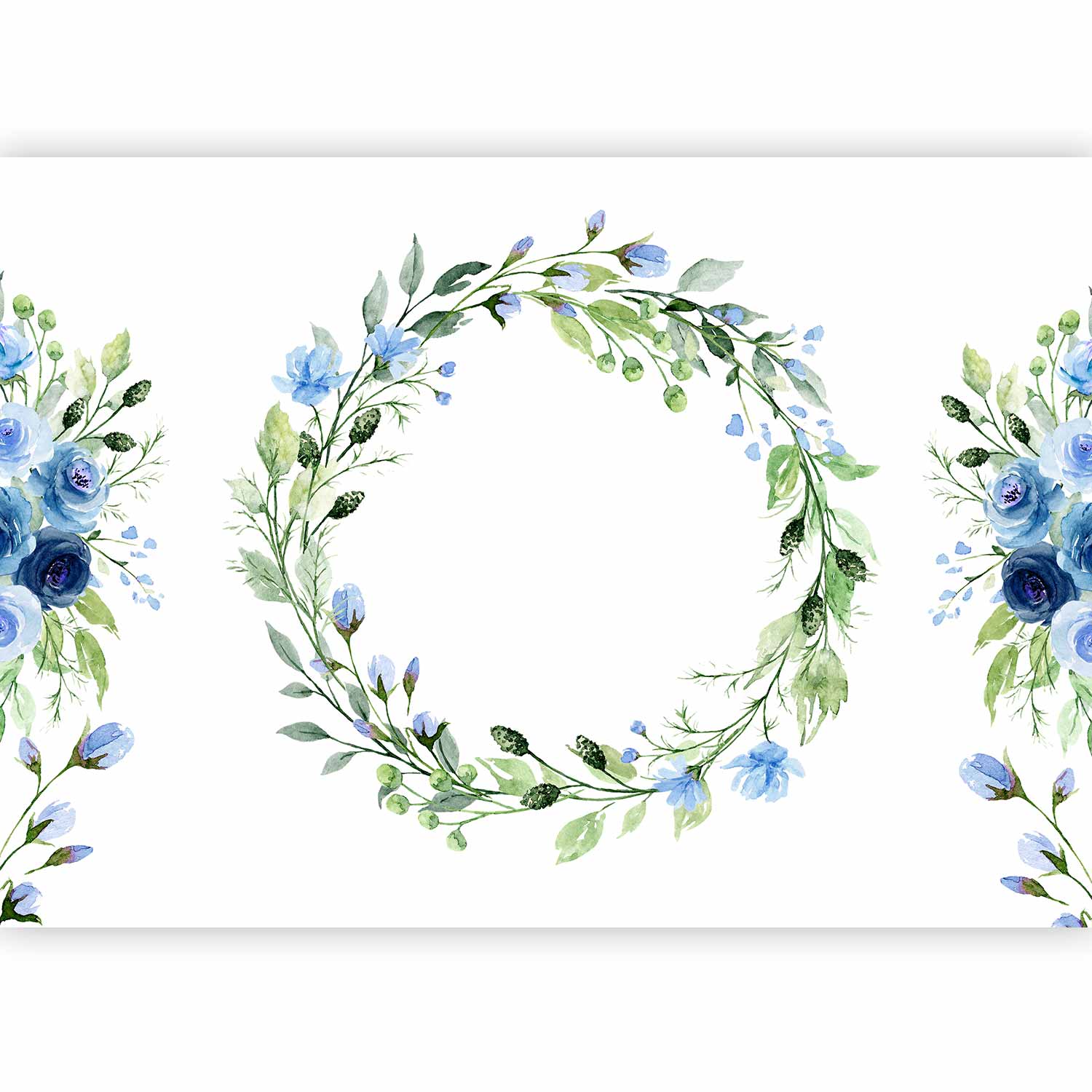 Wall Mural: Romantic Wreath with Blue Flowers