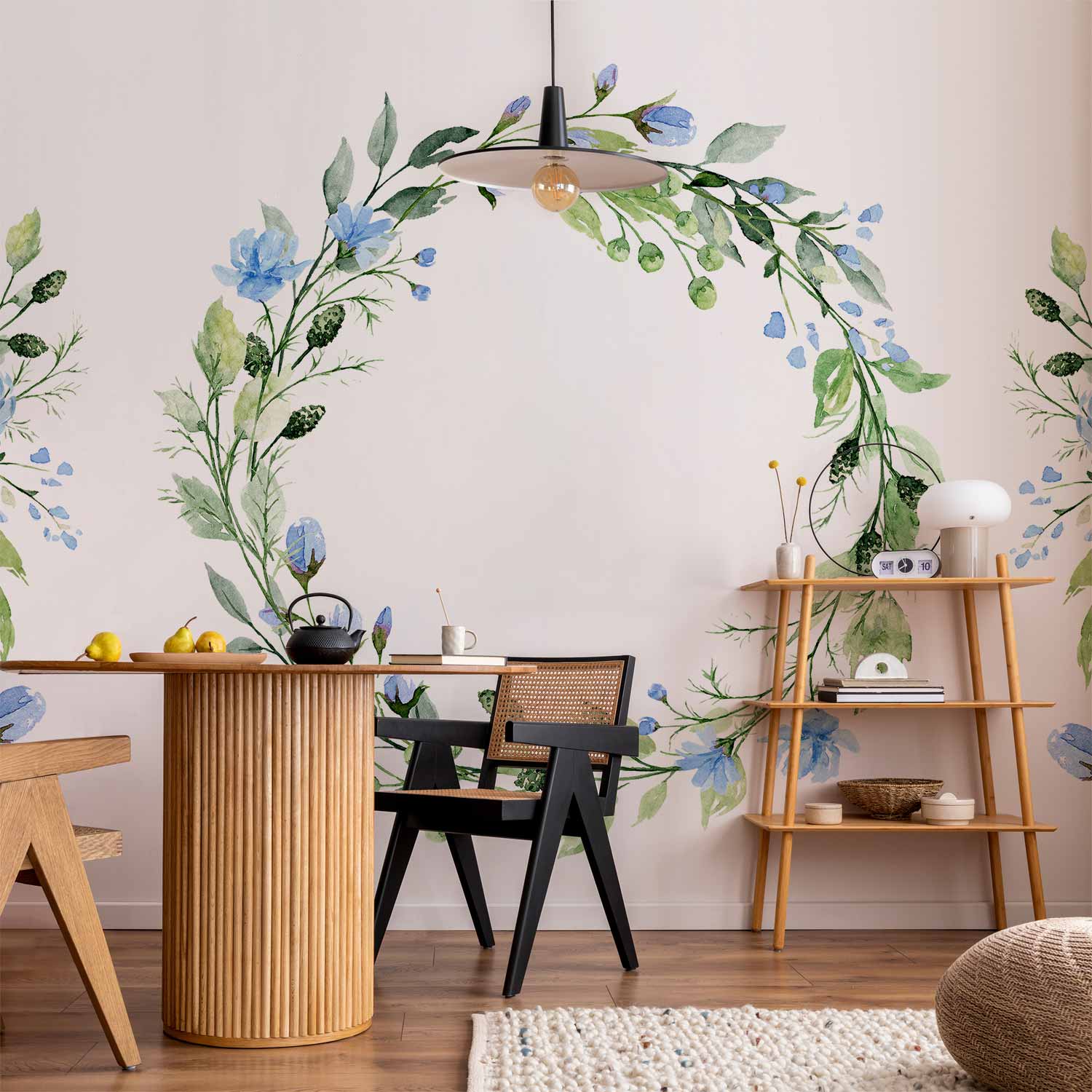 Romantic Blue Floral Wreath Wall Mural