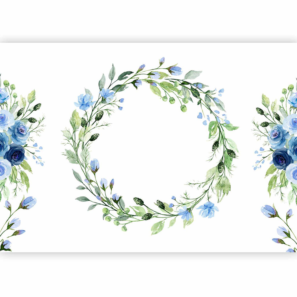 Wall Mural: Romantic Wreath with Blue Flowers