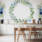 Wall Mural: Romantic Wreath with Blue Flowers