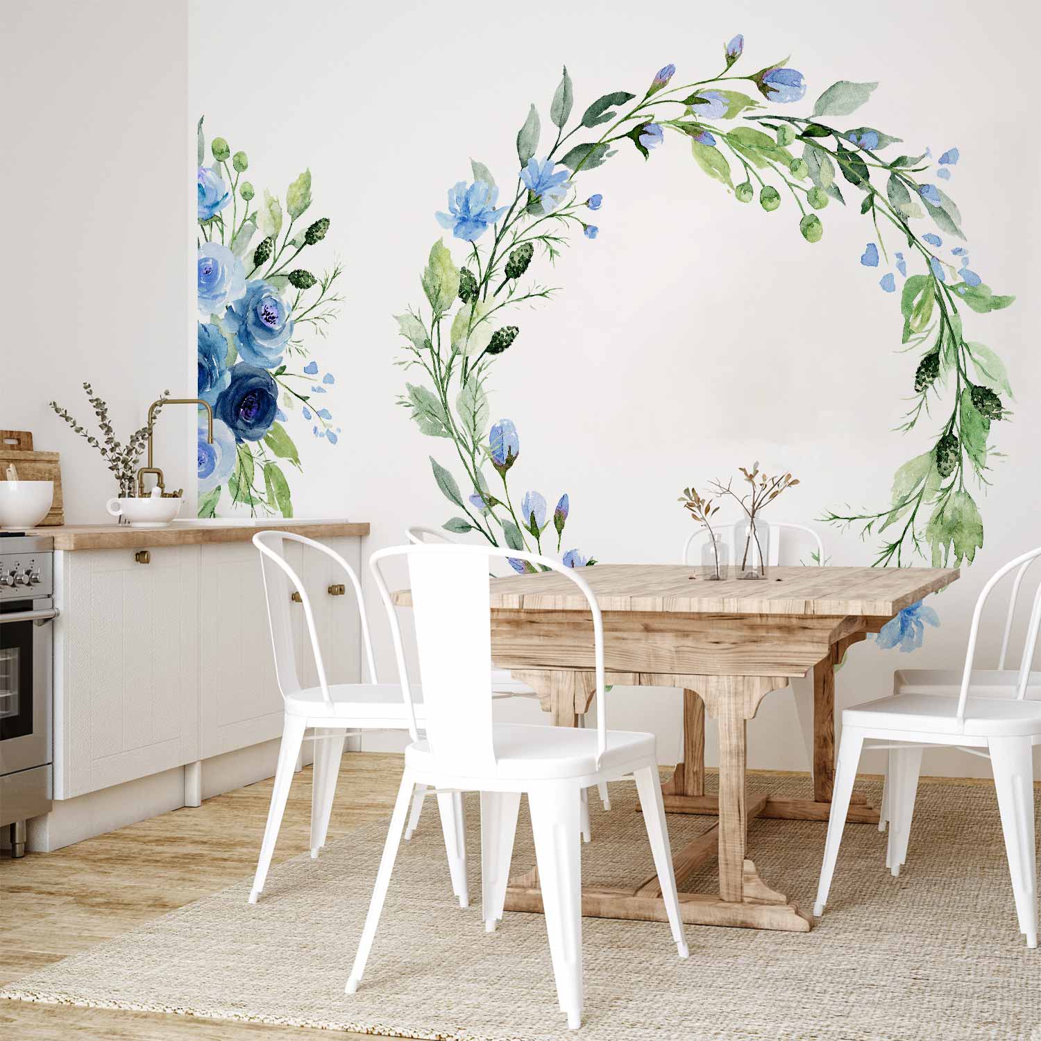 Romantic Blue Floral Wreath Wall Mural