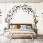 Wall Mural: Romantic Wreath with Grey Leaves and Rose Pattern
