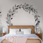 Romantic Grey Botanical Wreath Wall Mural