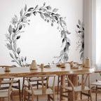 Romantic Grey Botanical Wreath Wall Mural