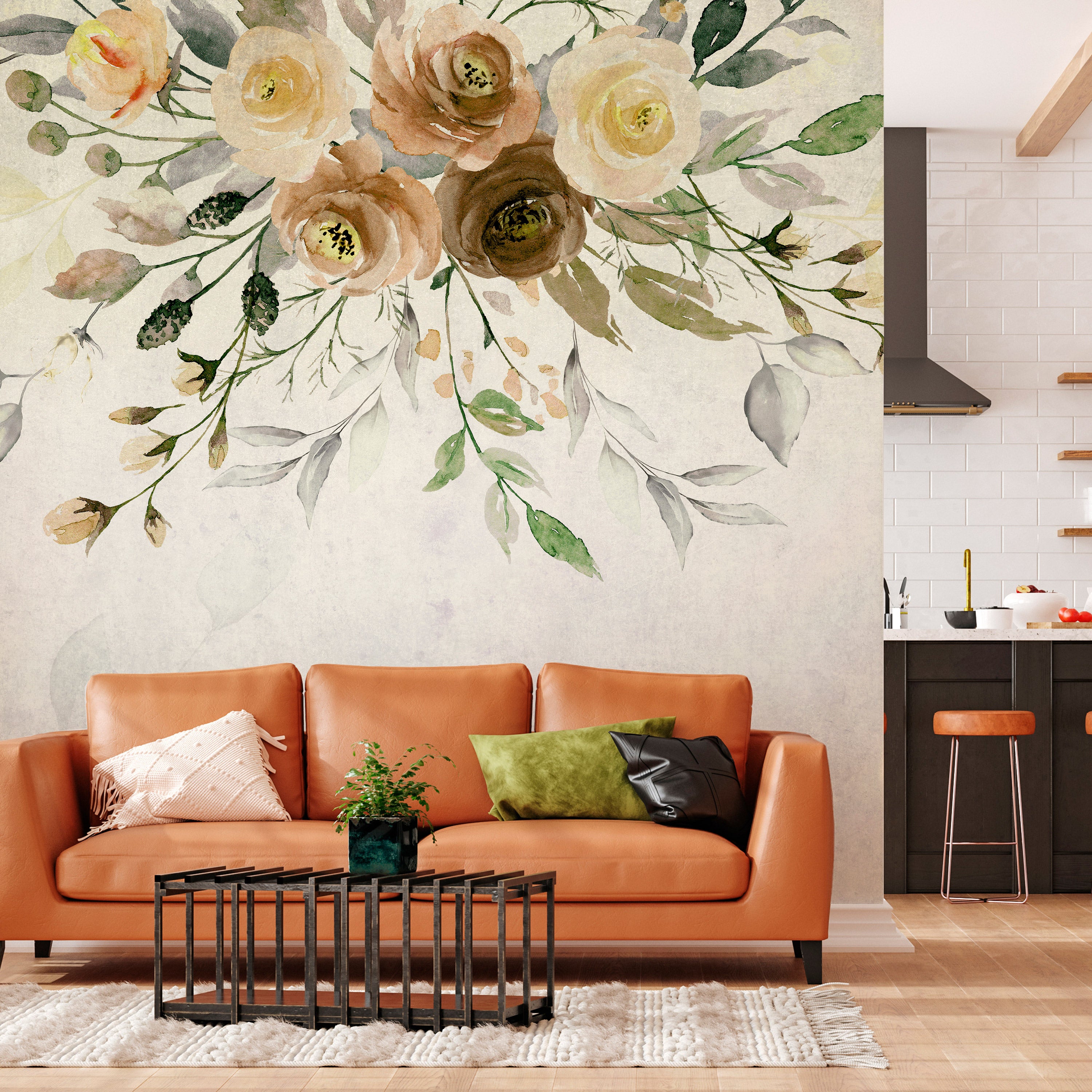 Wall Mural Summer Bloom Retro Floral Motif