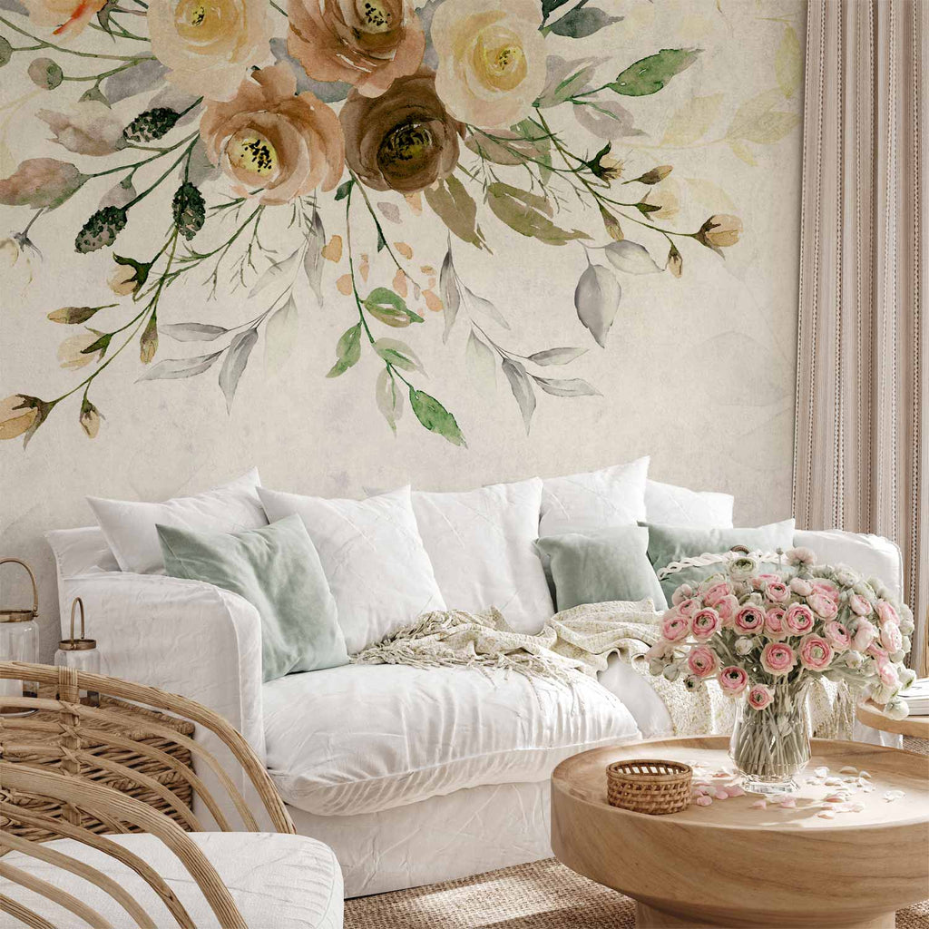 Wall Mural Summer Bloom Retro Floral Motif