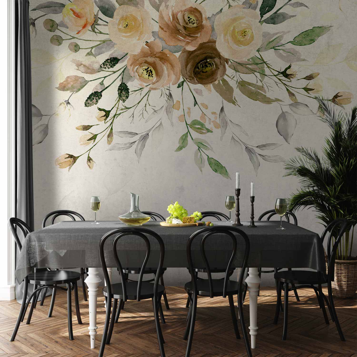 Wall Mural Summer Bloom Retro Floral Motif