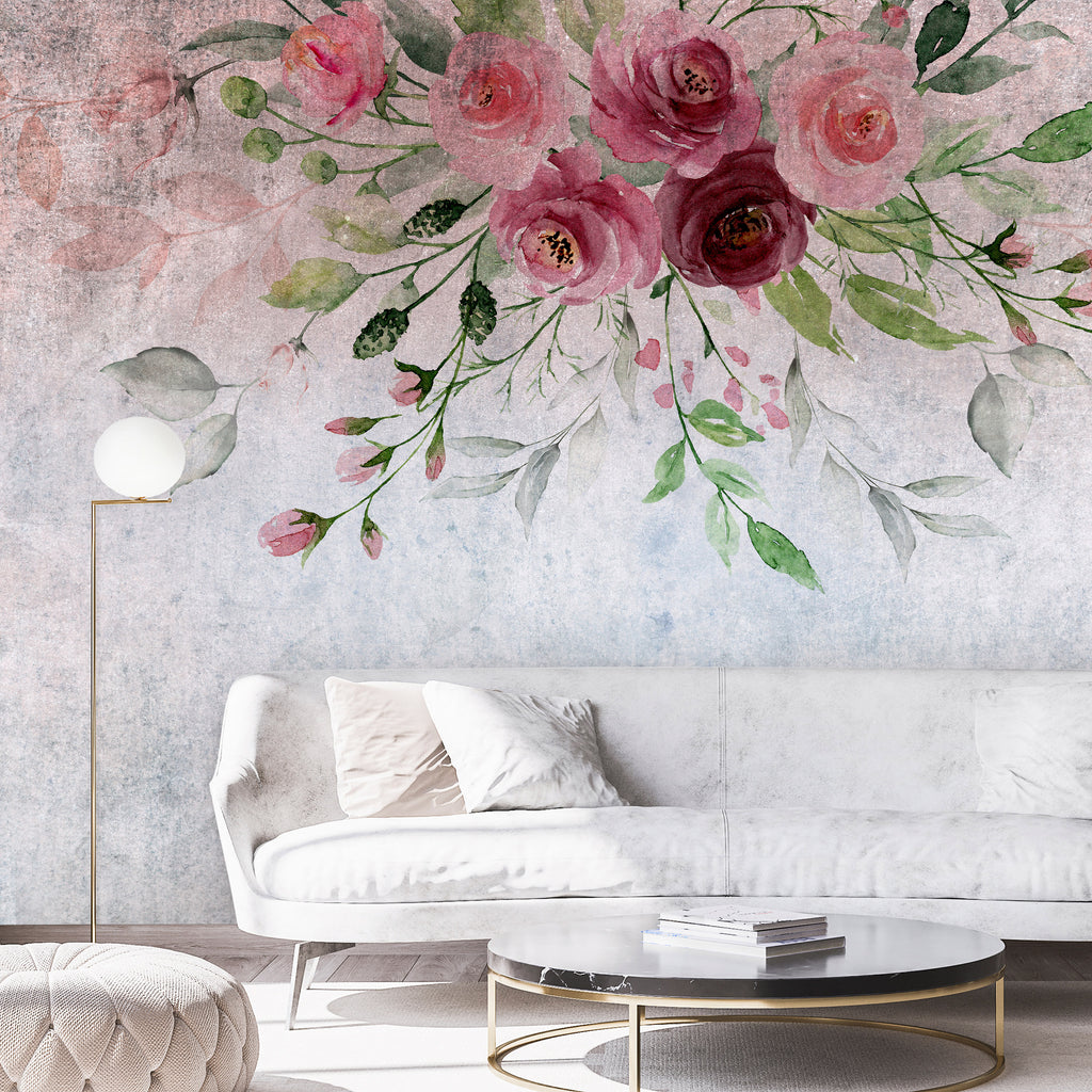 Wall Mural - Summer Bloom with Flowers and Leaves in Pink Tones