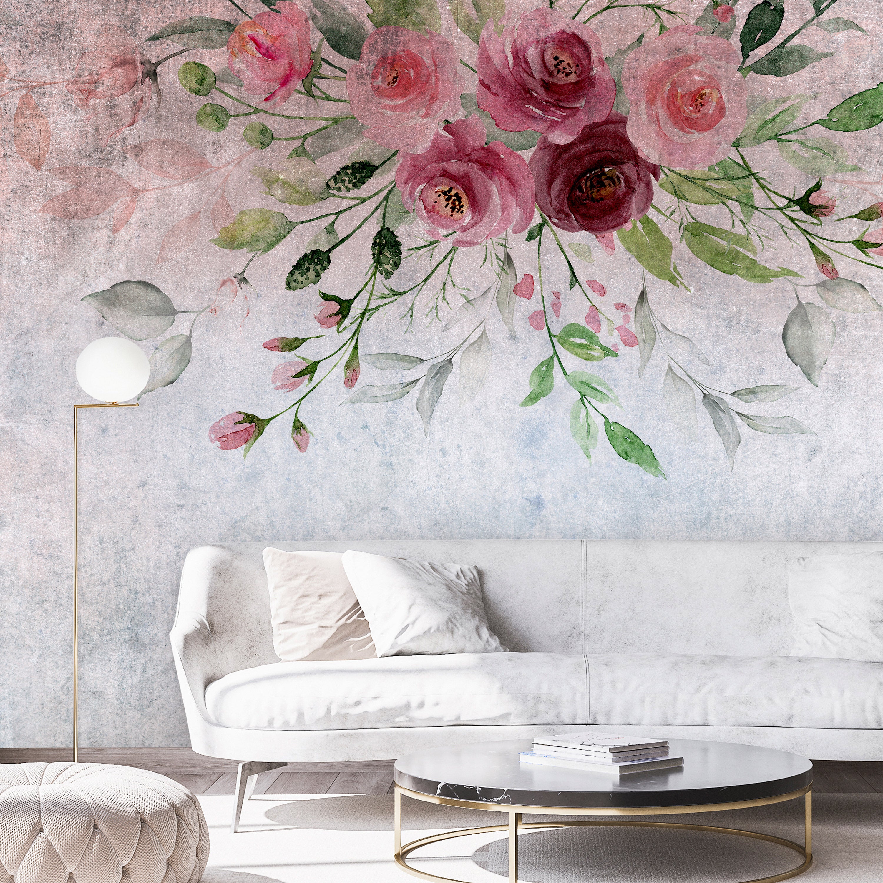 Wall Mural - Summer Bloom with Flowers and Leaves in Pink Tones