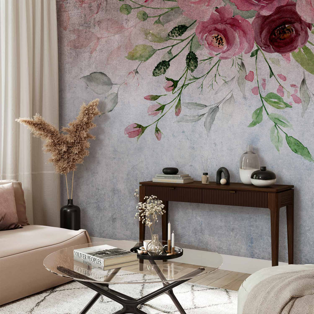 Wall Mural - Summer Bloom with Flowers and Leaves in Pink Tones