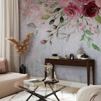 Wall Mural - Summer Bloom with Flowers and Leaves in Pink Tones