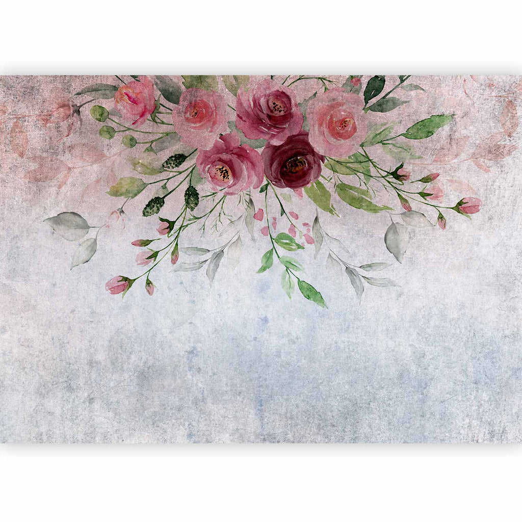 Wall Mural - Summer Bloom with Flowers and Leaves in Pink Tones