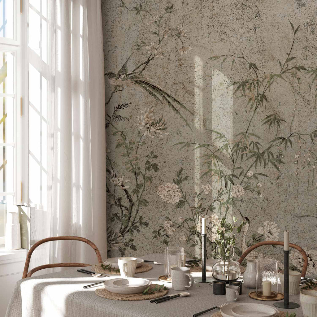 Eastern Bird and Leaf Nature Wall Mural