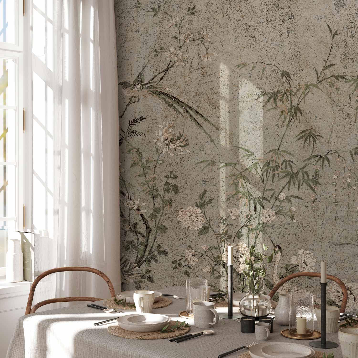 Eastern Bird and Leaf Nature Wall Mural