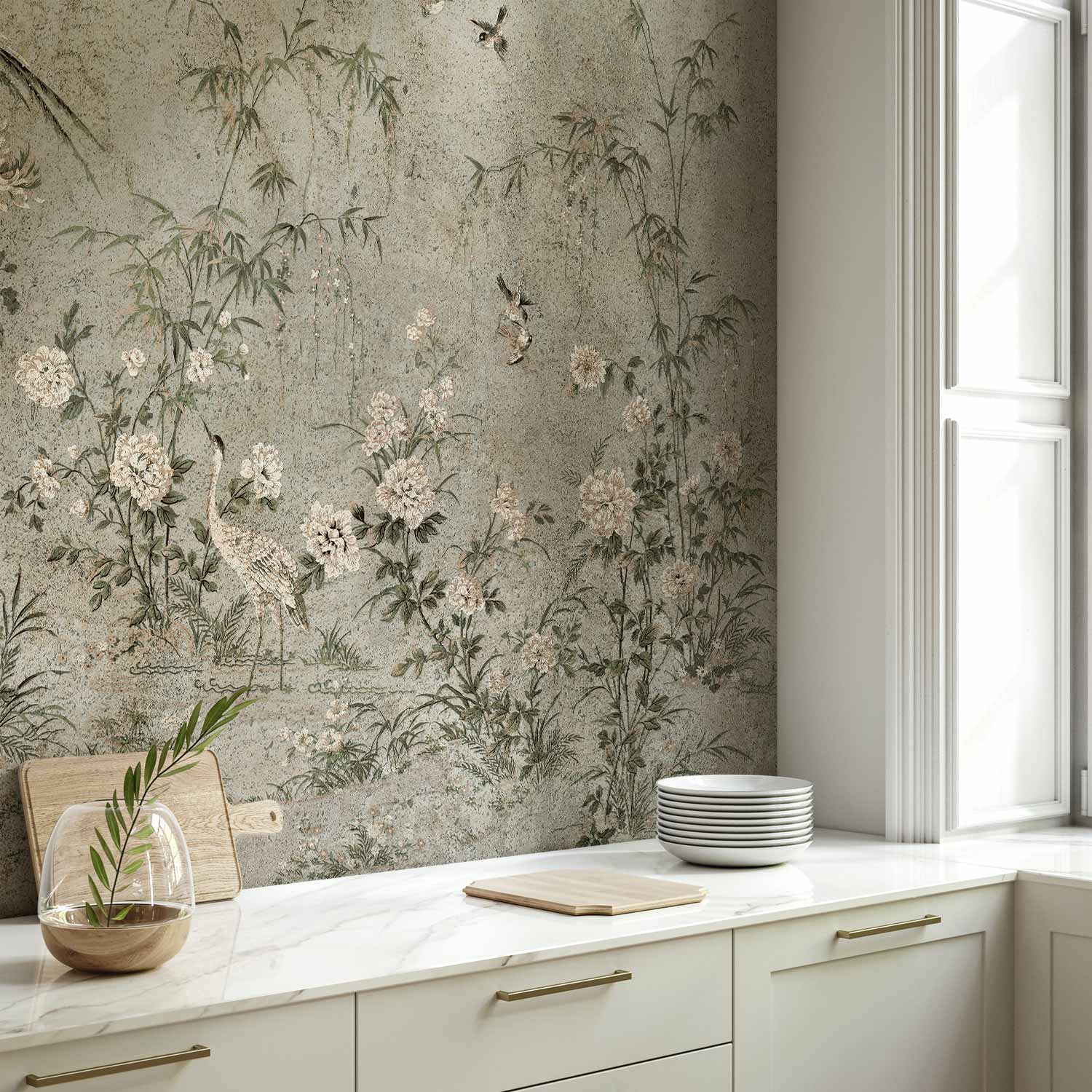 Eastern Bird and Leaf Nature Wall Mural