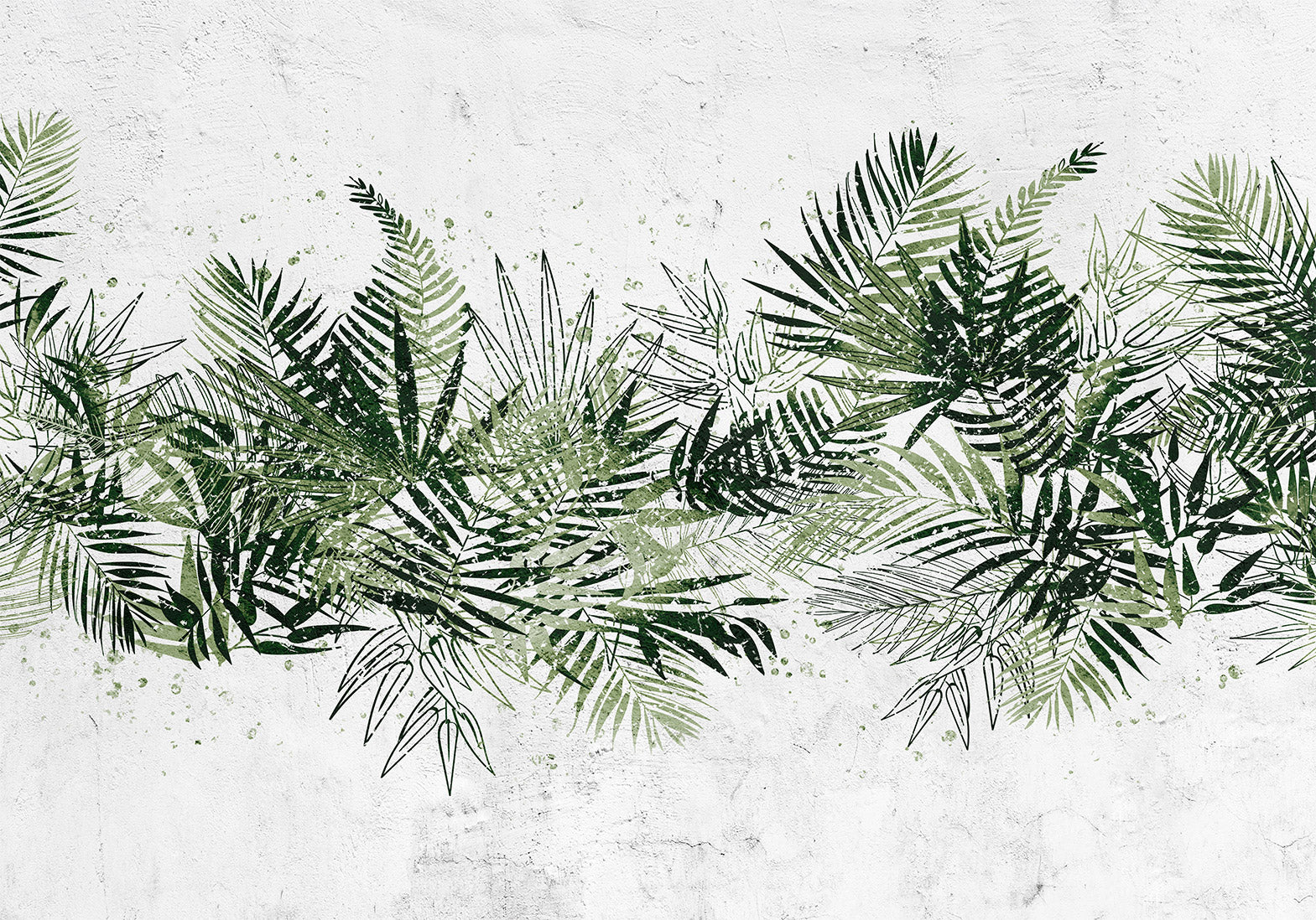Wall Mural Jungle Leaves with Green Plume on White Background