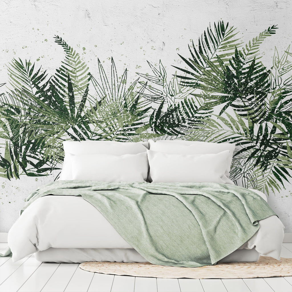 Wall Mural Jungle Leaves with Green Plume on White Background
