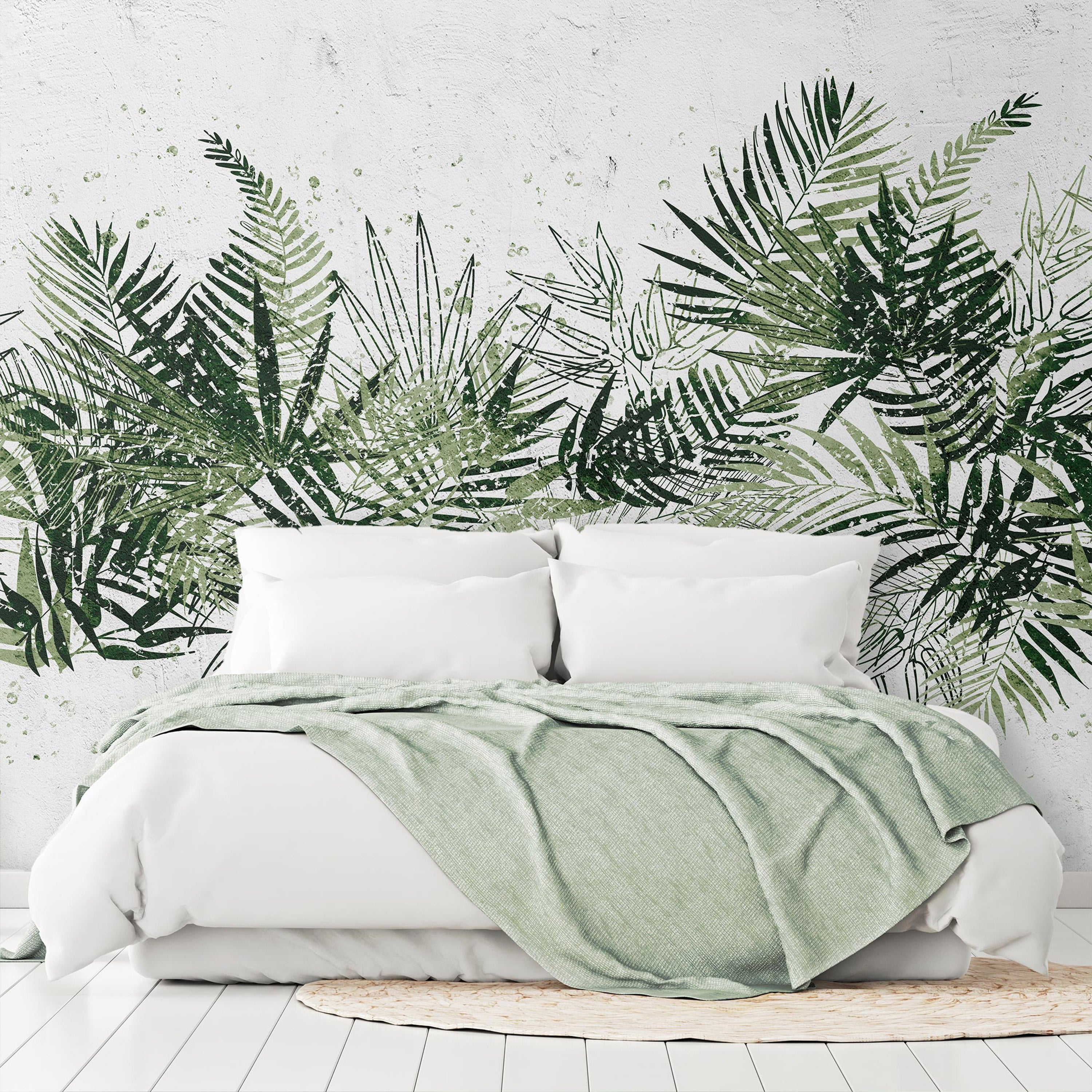 Wall Mural Jungle Leaves with Green Plume on White Background