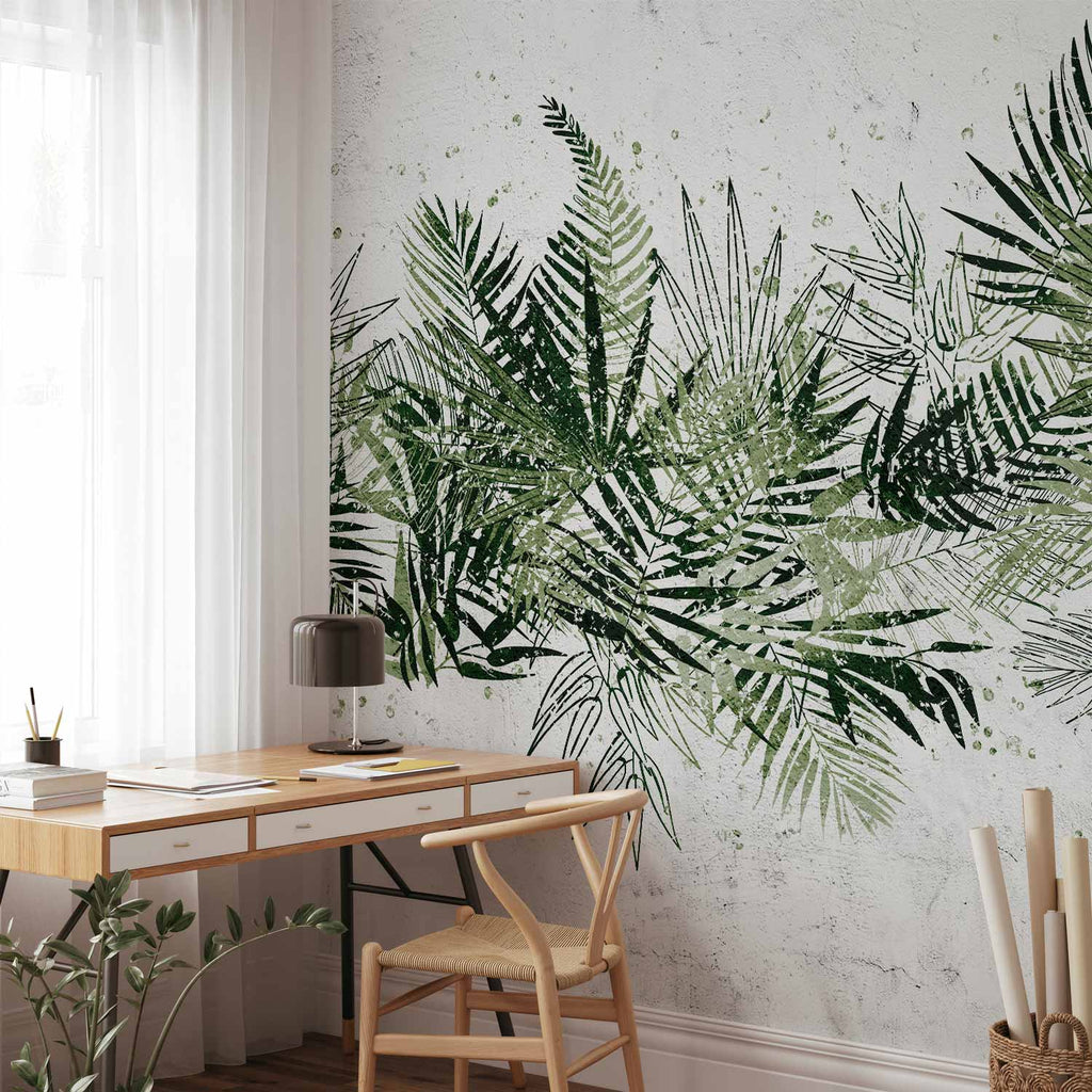 Wall Mural Jungle Leaves with Green Plume on White Background