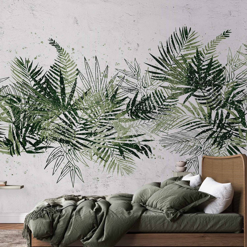 Tropical Jungle Green Plume Leaf Wall Mural