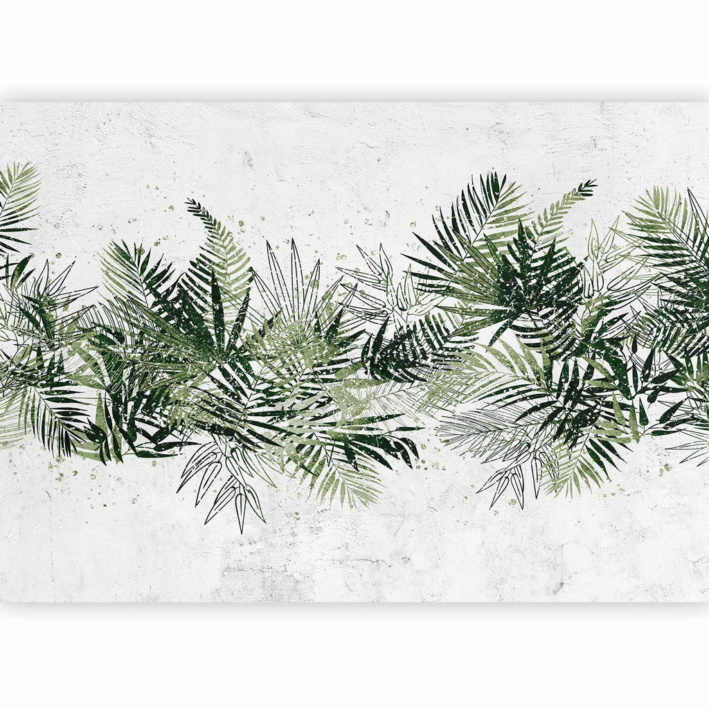 Wall Mural Jungle Leaves with Green Plume on White Background