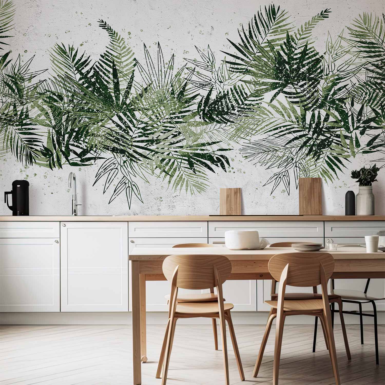 Wall Mural Jungle Leaves with Green Plume on White Background
