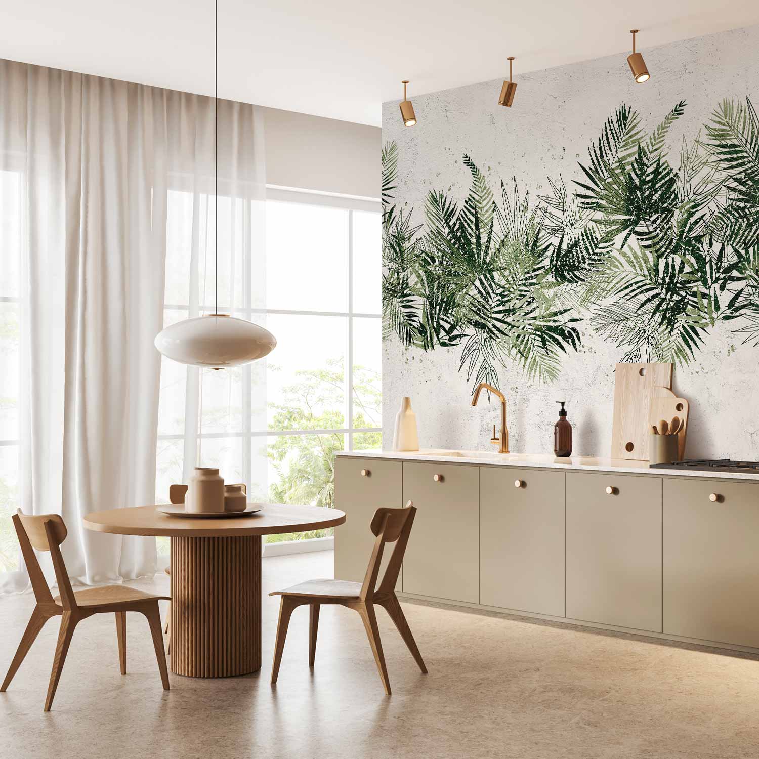 Tropical Jungle Green Plume Leaf Wall Mural