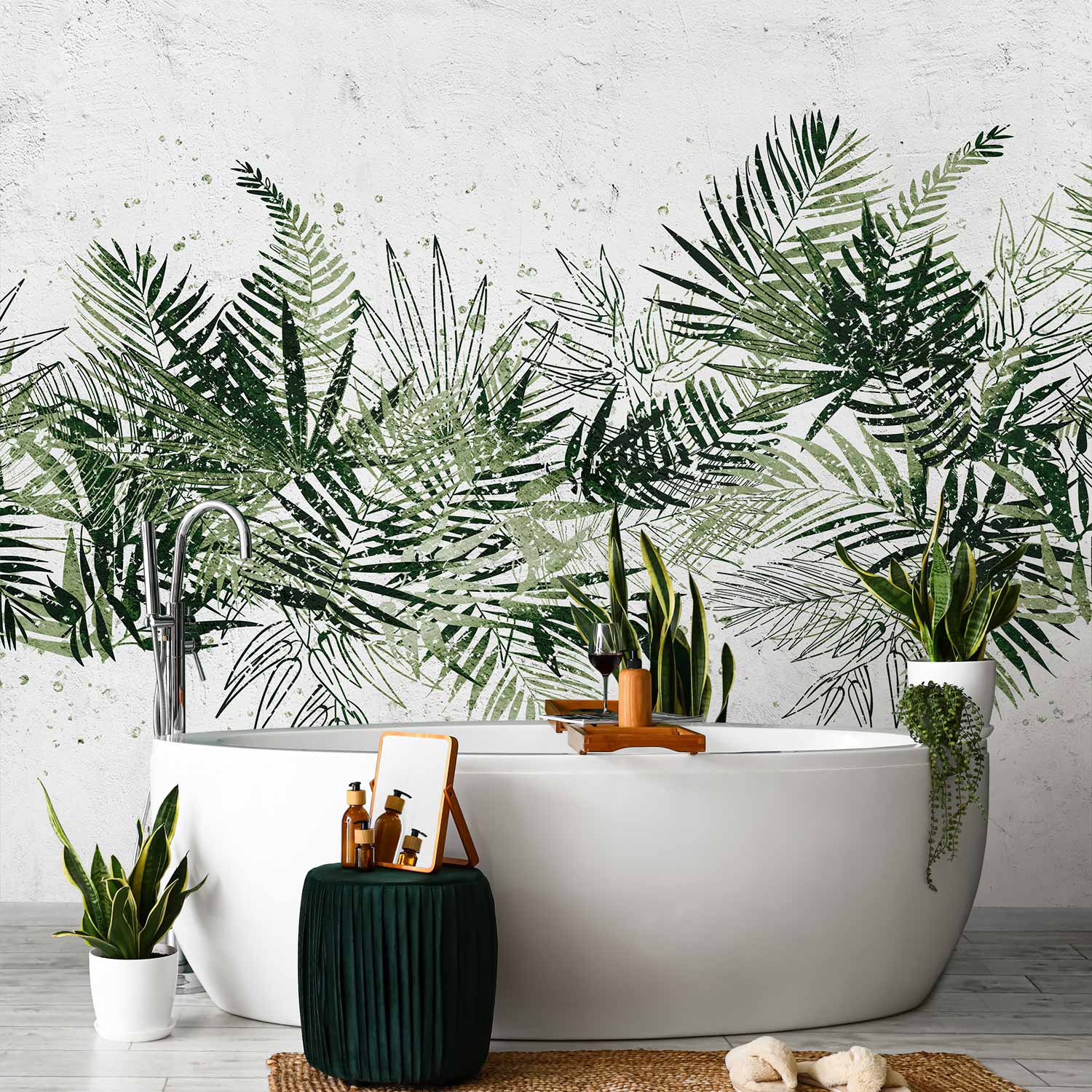 Tropical Jungle Green Plume Leaf Wall Mural
