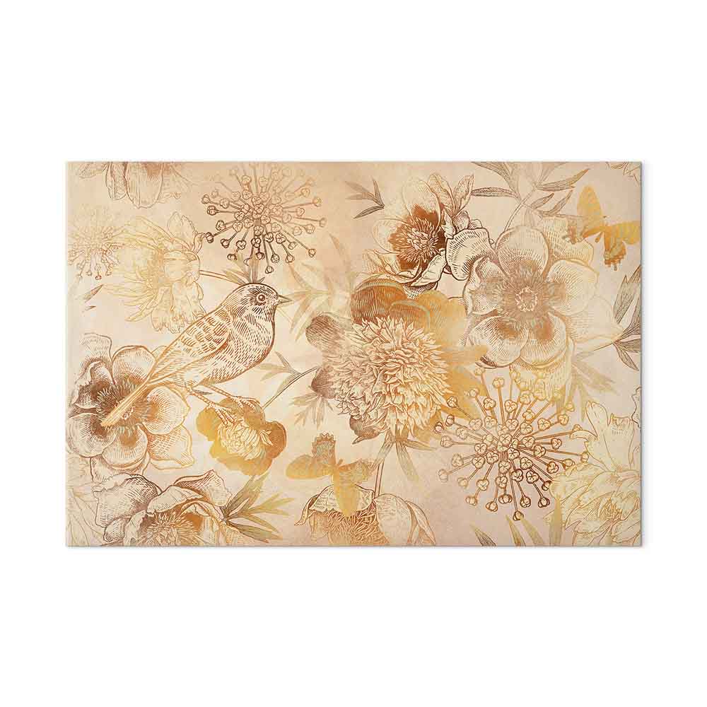 Golden Floral Mosaic Nature Canvas Print