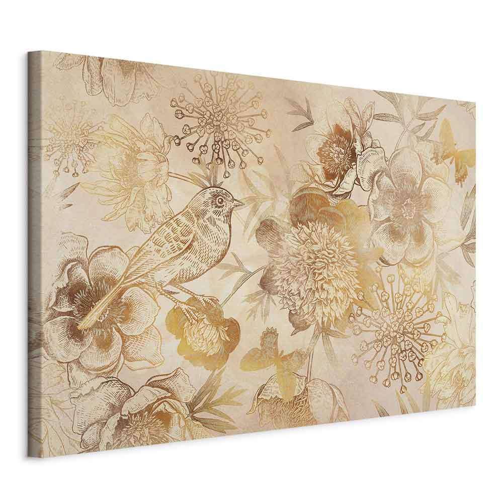 Golden Floral Mosaic Nature Canvas Print