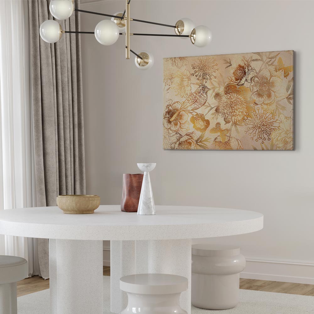 Golden Floral Mosaic Nature Canvas Print