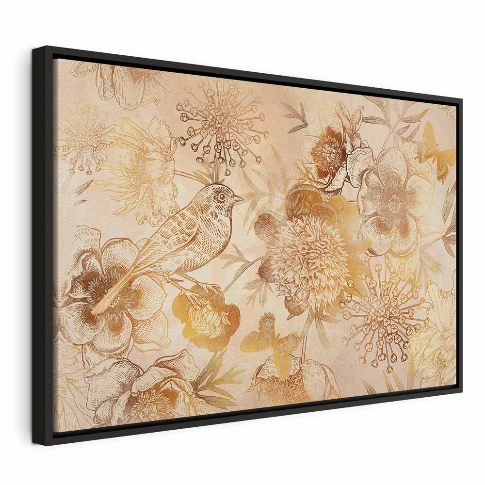 Golden Floral Mosaic Nature Canvas Print