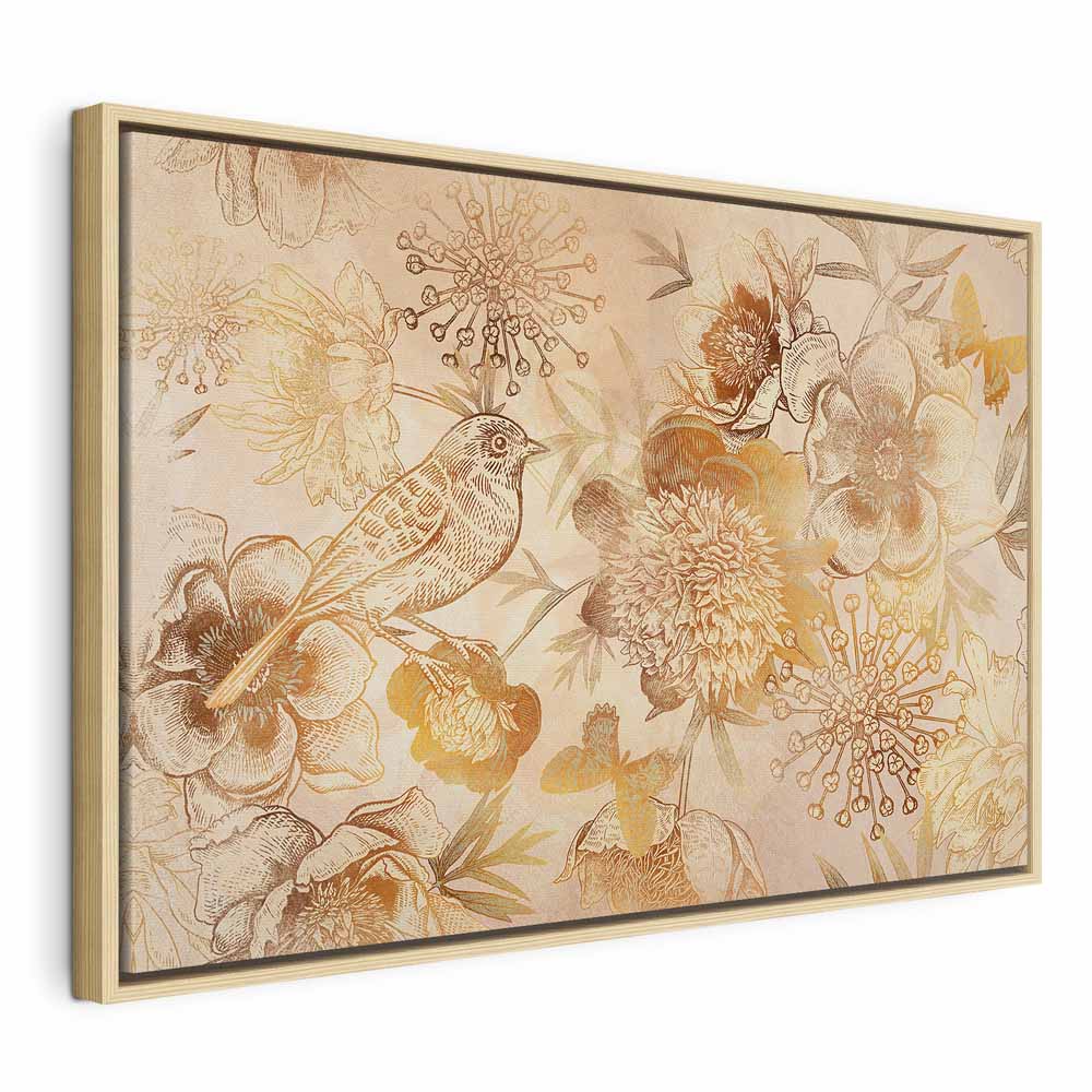 Golden Floral Mosaic Nature Canvas Print
