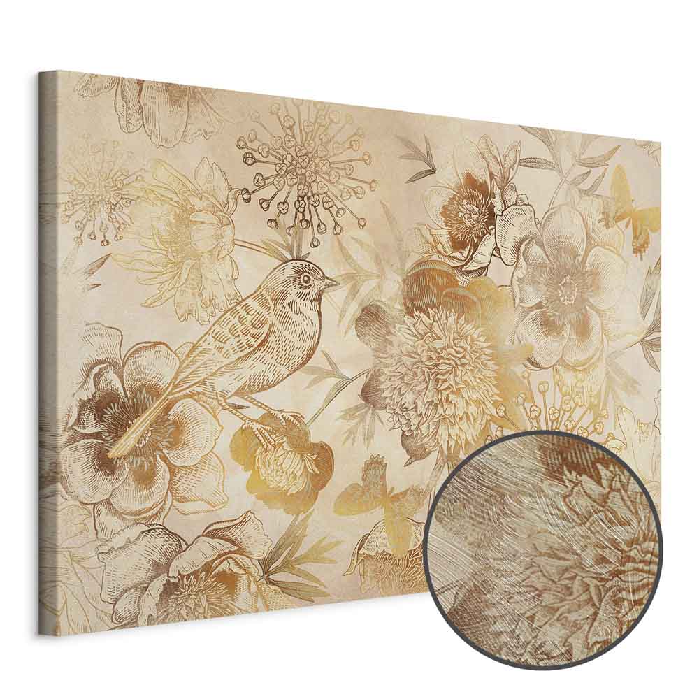 Golden Floral Mosaic Nature Canvas Print