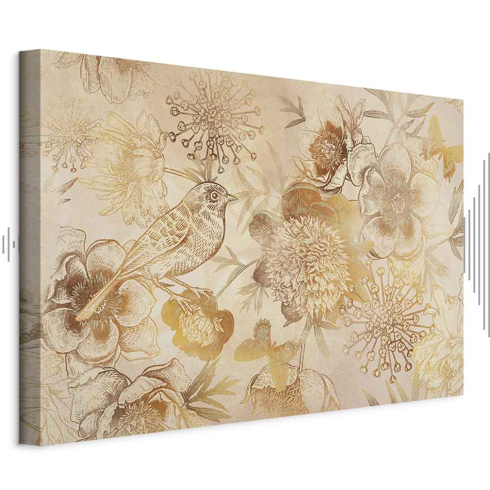 Golden Floral Mosaic Nature Canvas Print