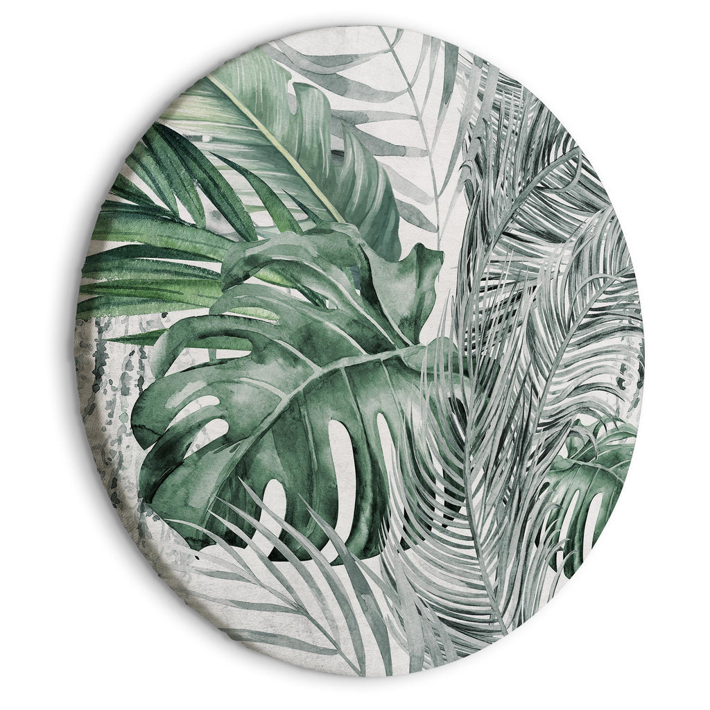 Round Canvas Print - Exotic Flora Leaves