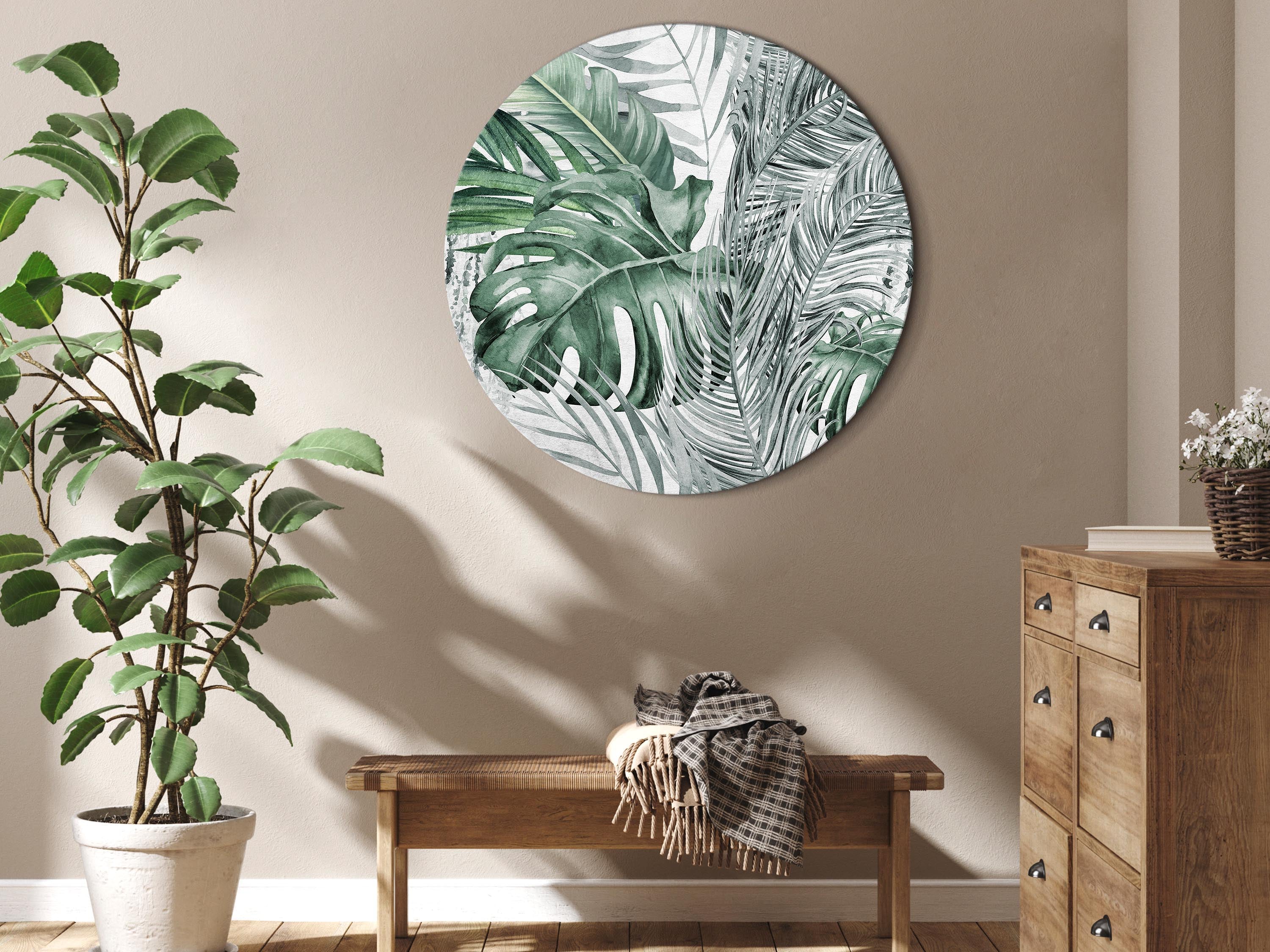 Round Canvas Print - Exotic Flora Leaves