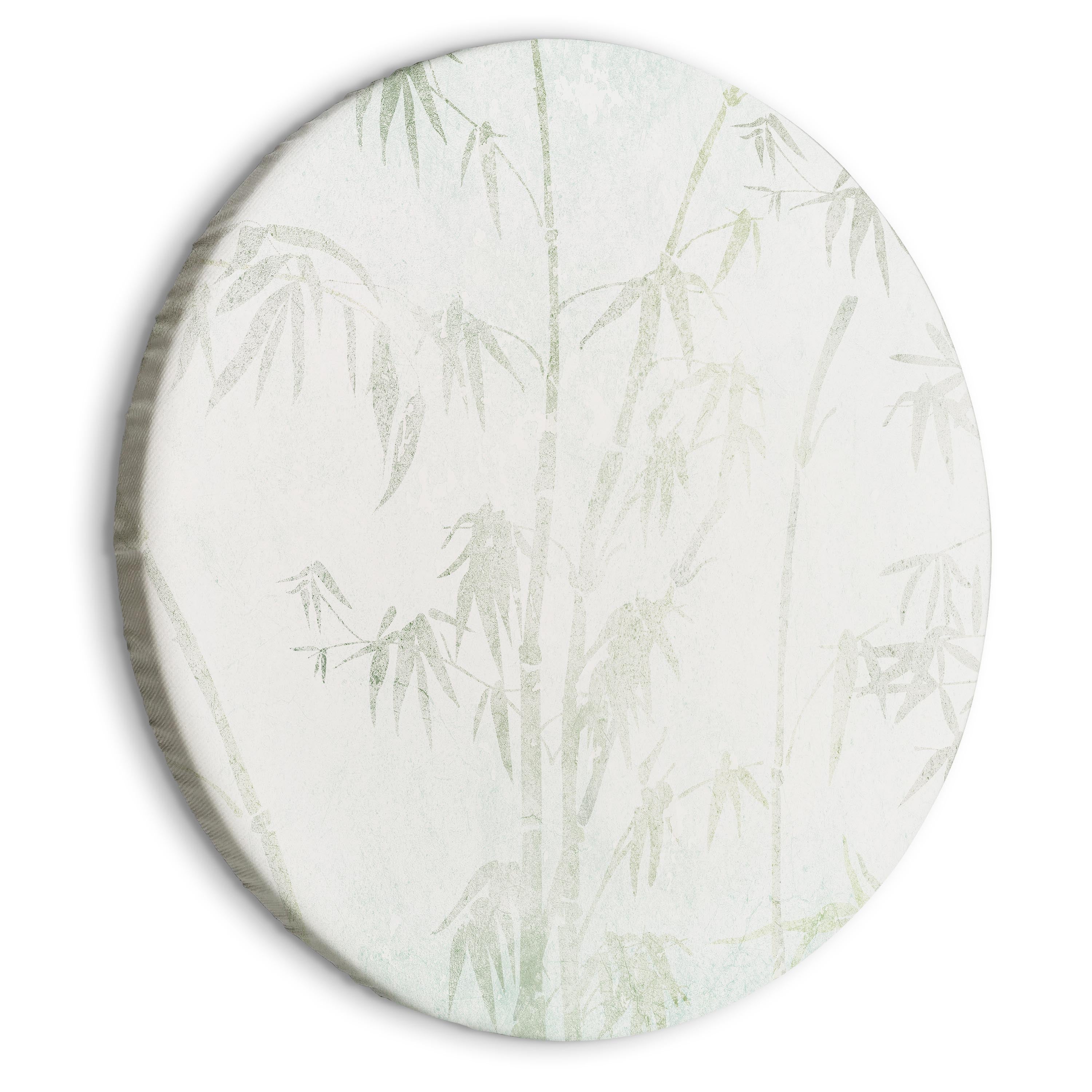 Round Canvas Print - Bamboo Forest in Pastel Celadon and Green
