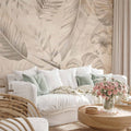 Sepia Tropical Jungle Leaves Wall Mural