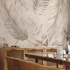 Sepia Tropical Jungle Leaves Wall Mural