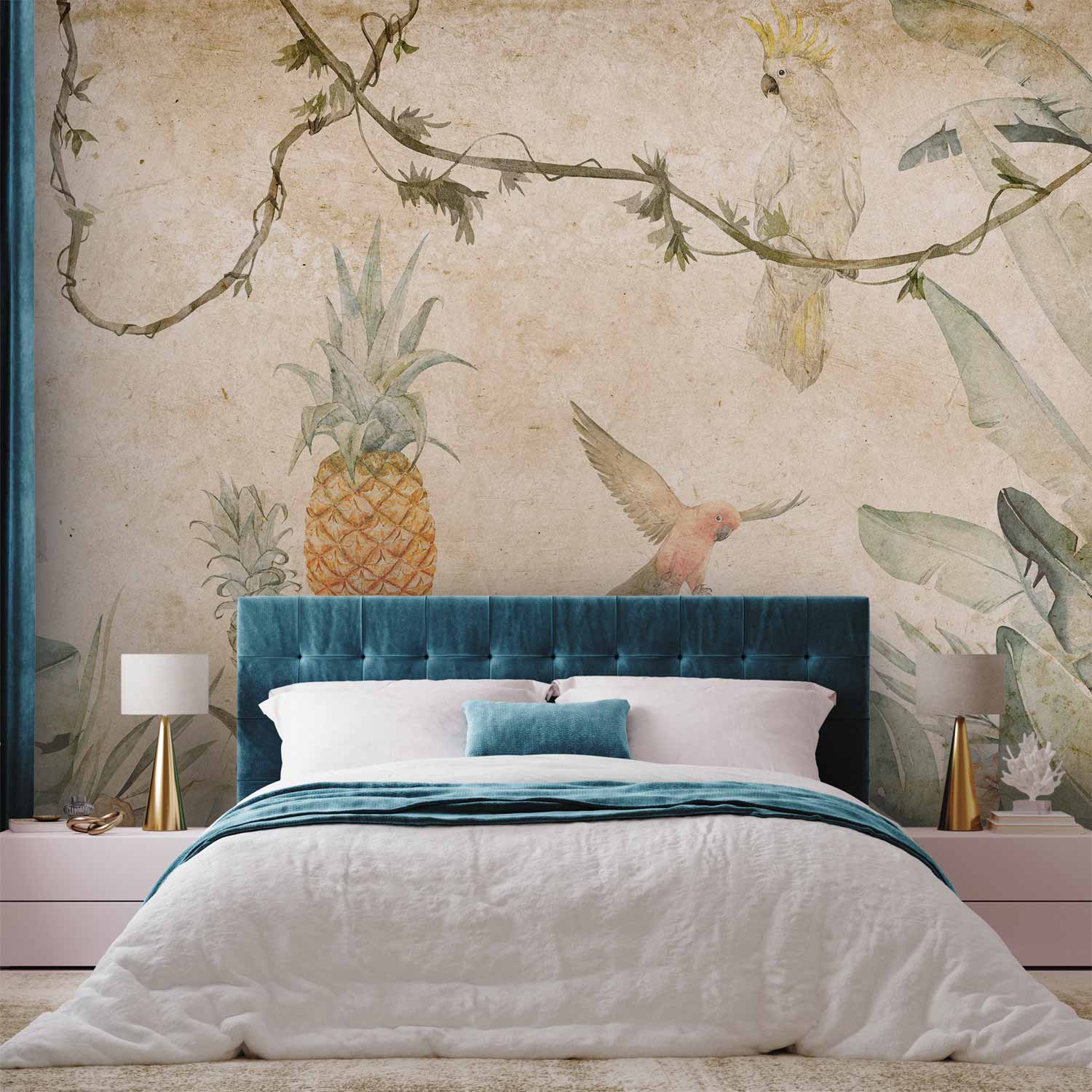 Parrots Jungle Leaves Wall Mural